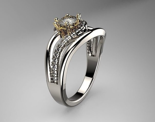 ROUND DIAMOND ENGAGEMENT RING WHITE GOLD 3D print model