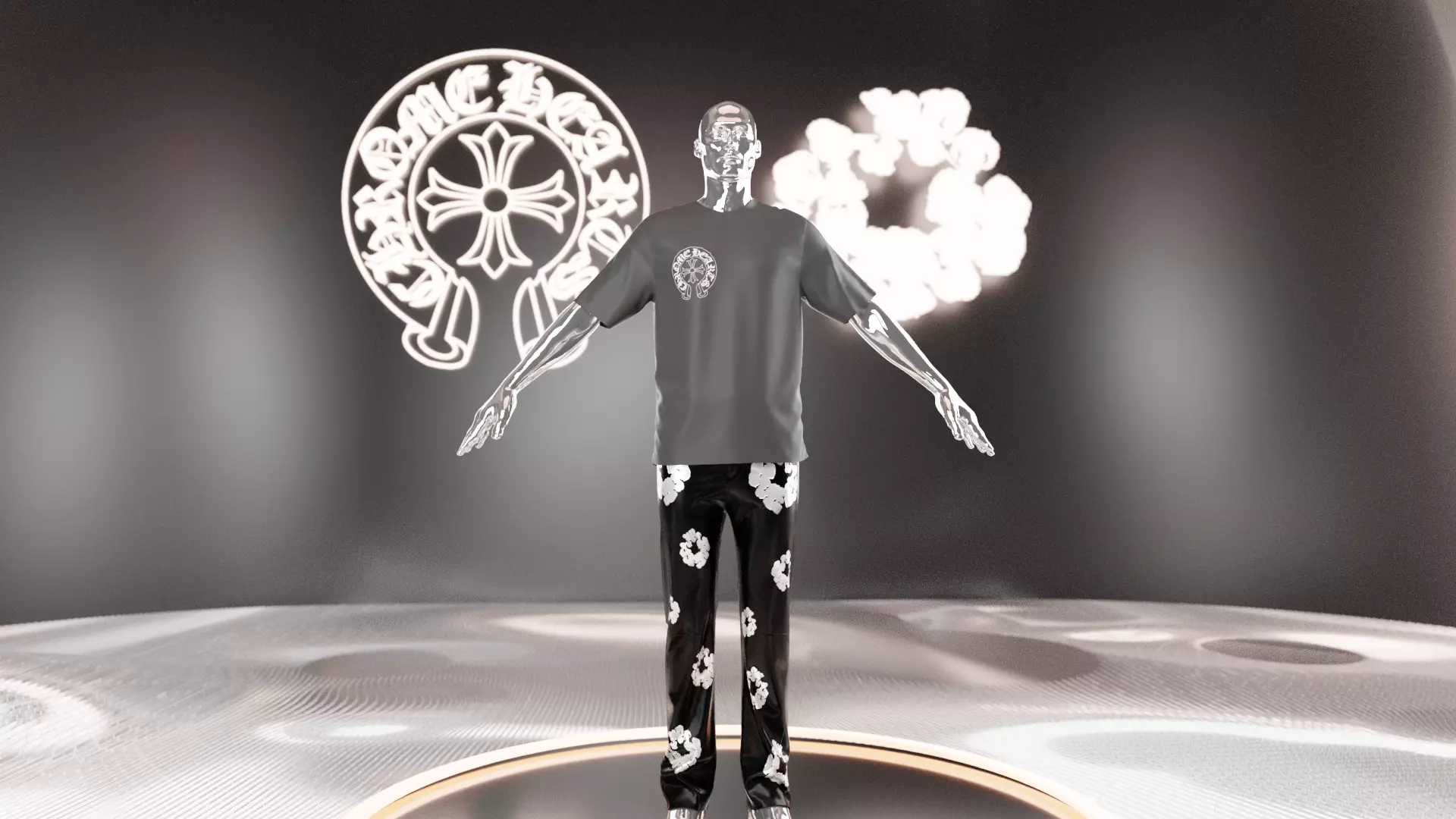 Chrome Heart Shirt x Denim Tears Leather Jeans 3D model