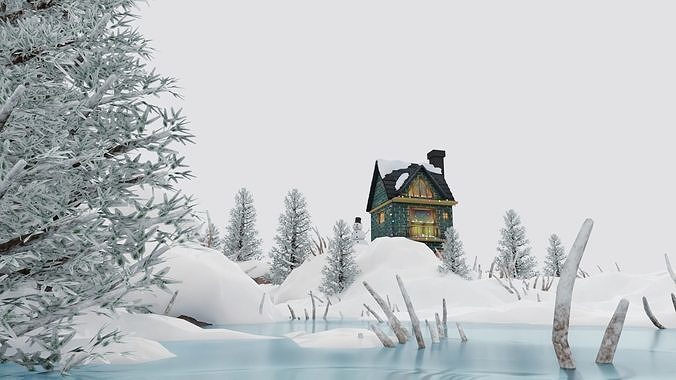 snowy landscape Low-poly 3D model