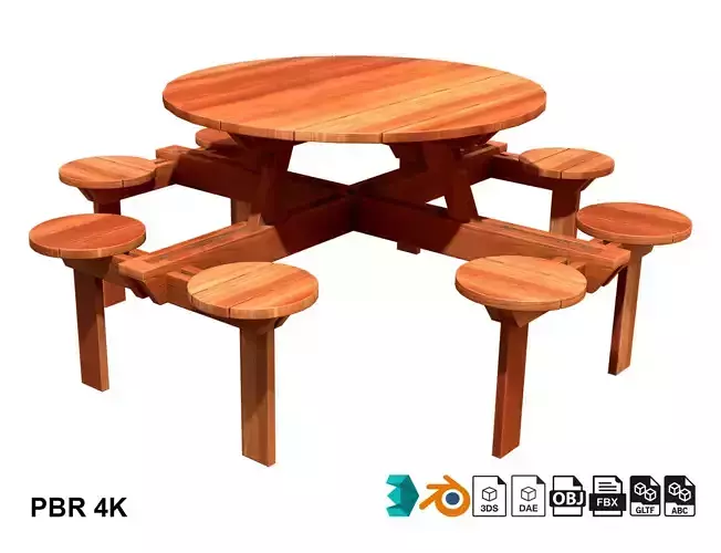 Picnic Bench 8 Low-poly 3D model
