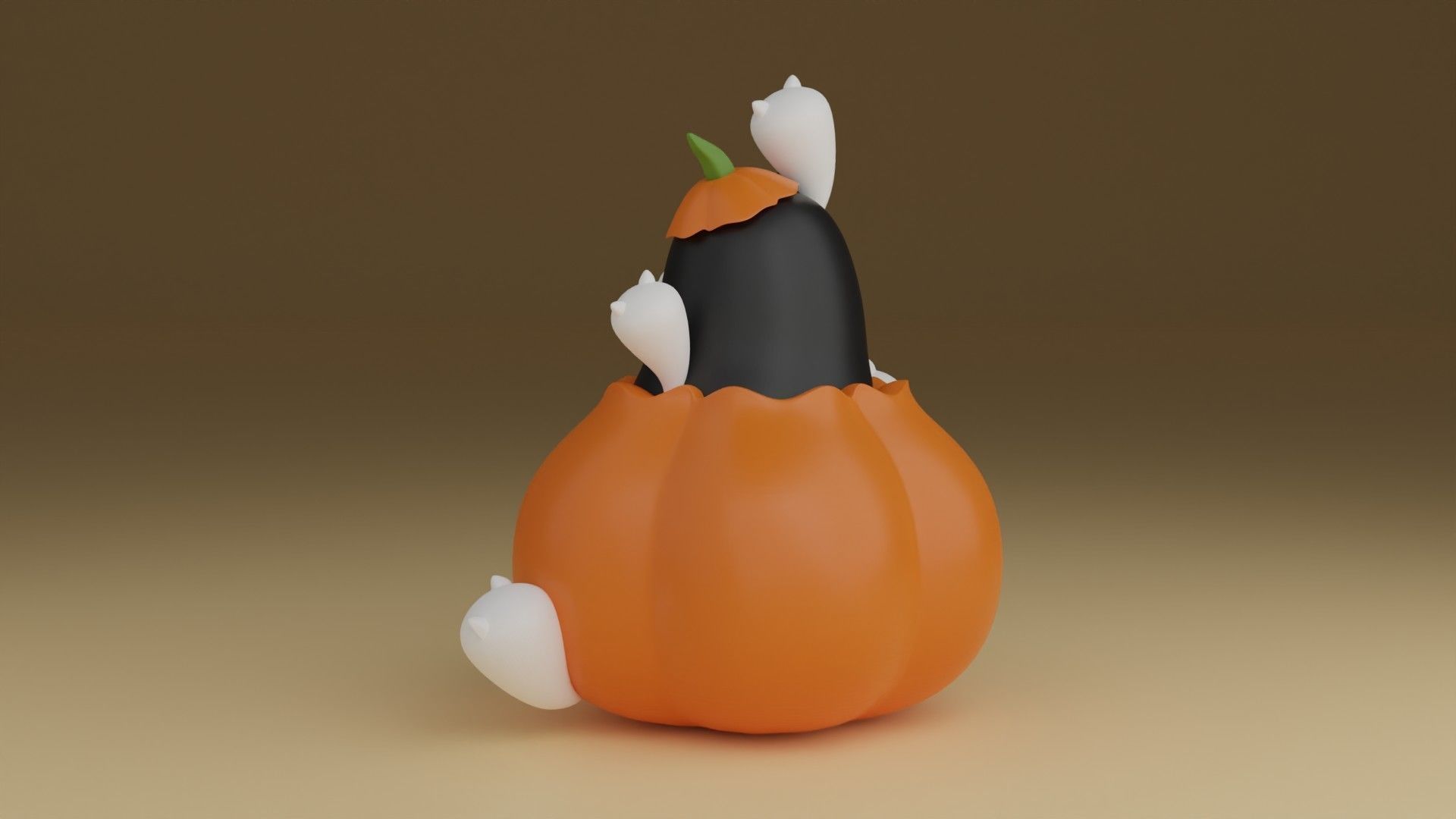 halloween pumpkin cat 3D print model_11