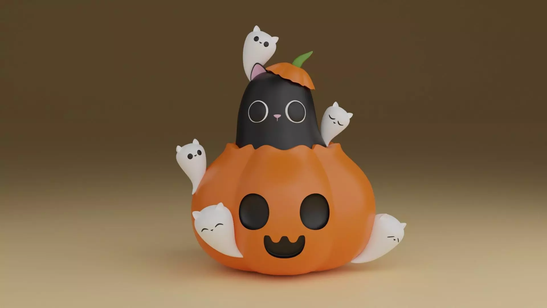 halloween pumpkin cat 3D print model_0