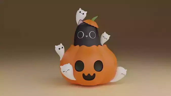 halloween pumpkin cat