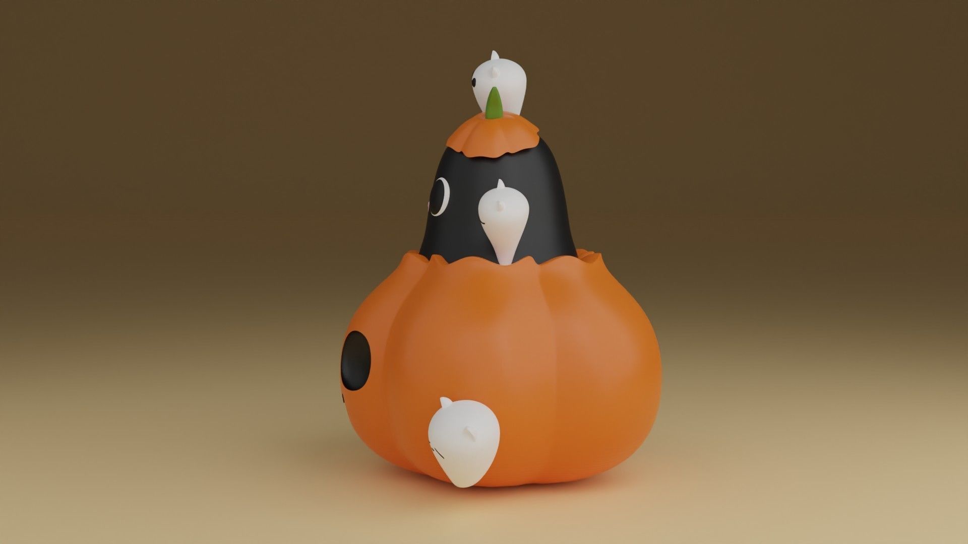 halloween pumpkin cat 3D print model_12