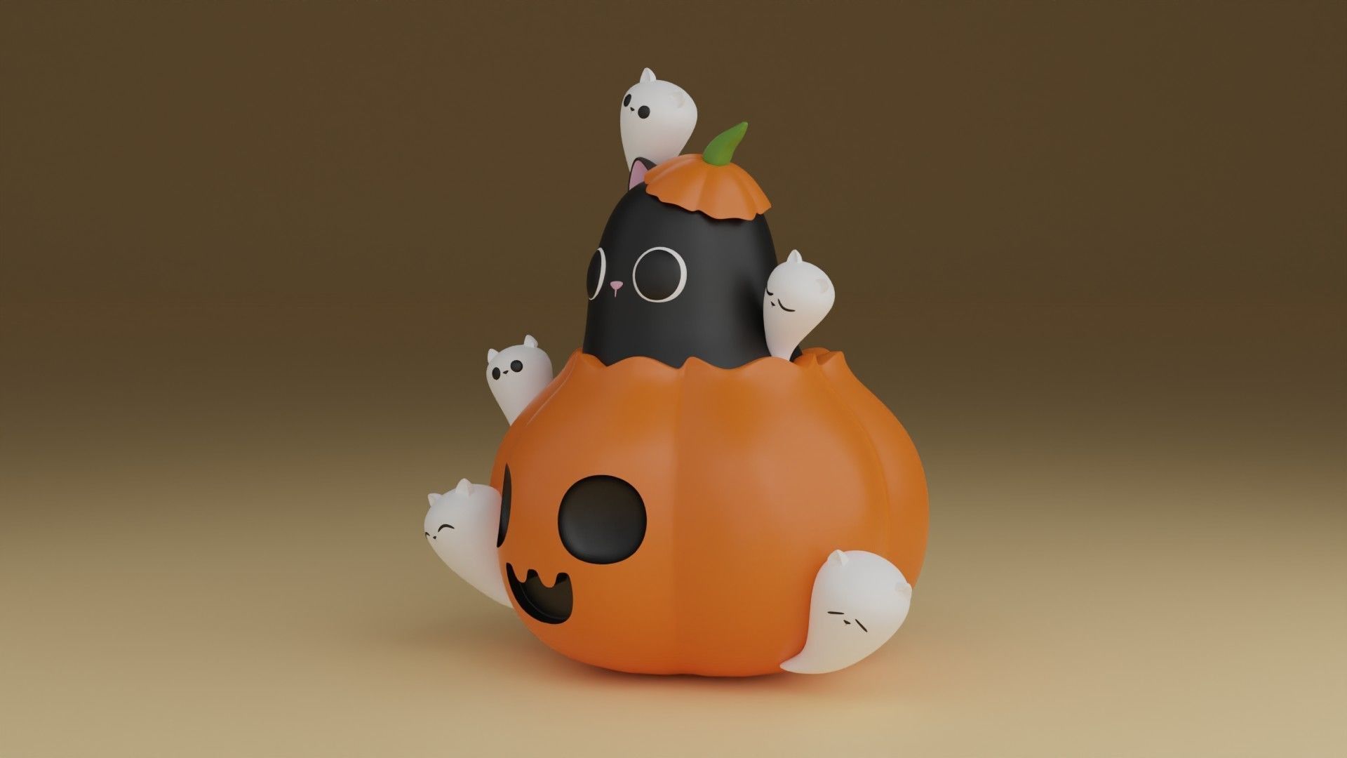 halloween pumpkin cat 3D print model_13