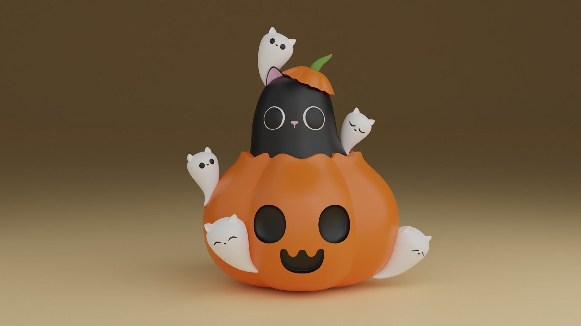 halloween pumpkin cat 3D print model_6