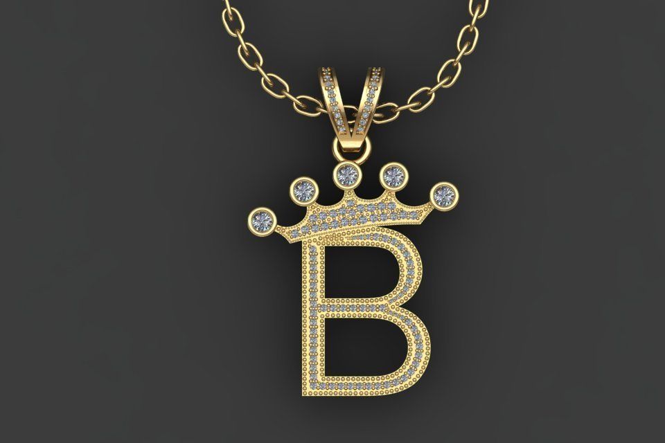 B letter pendant 3D print model_17
