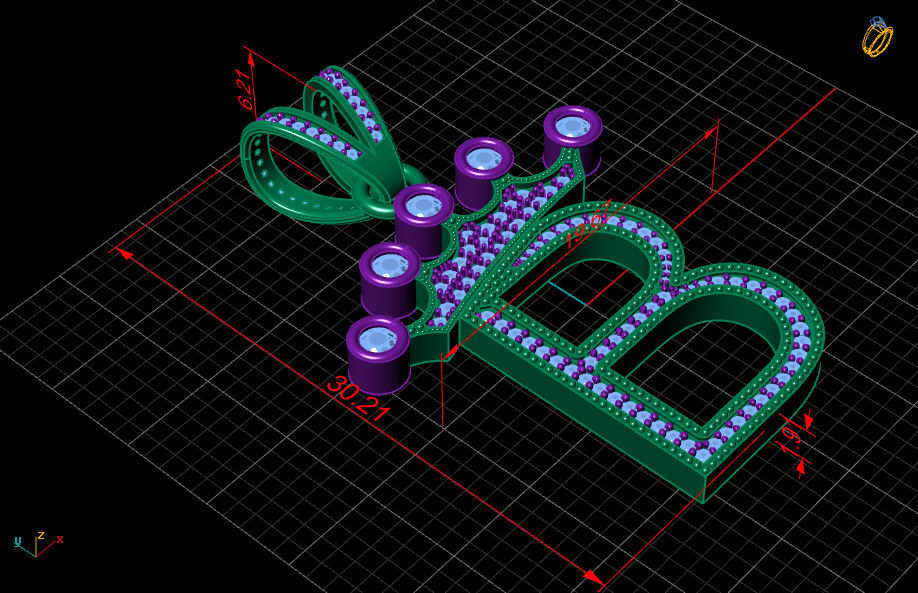 B letter pendant 3D print model_6