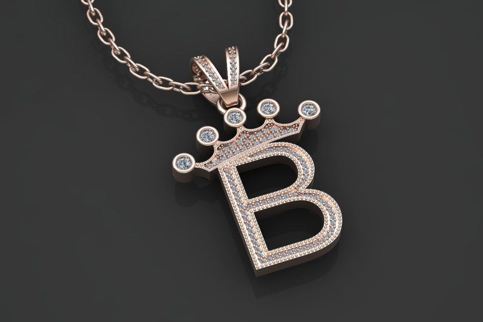 B letter pendant 3D print model_3