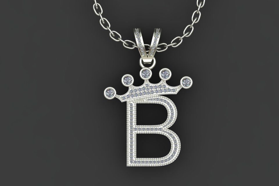 B letter pendant 3D print model_15