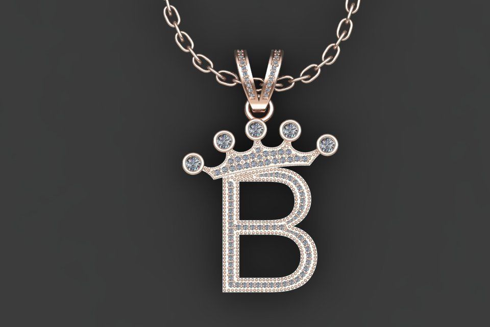 B letter pendant 3D print model_16