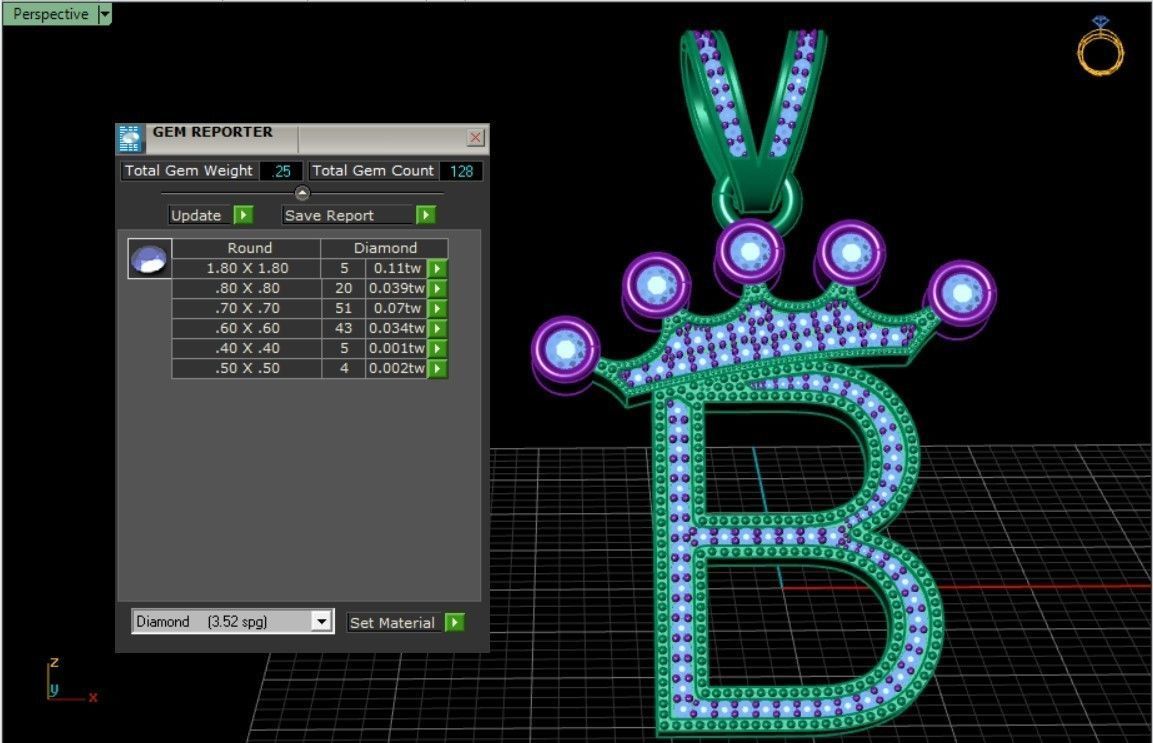 B letter pendant 3D print model_4