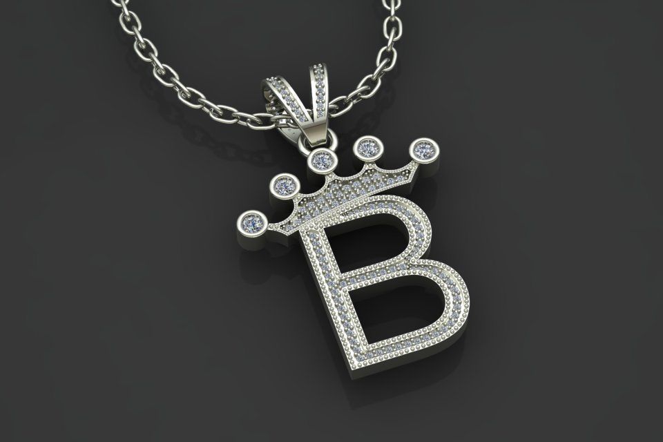 B letter pendant 3D print model_2