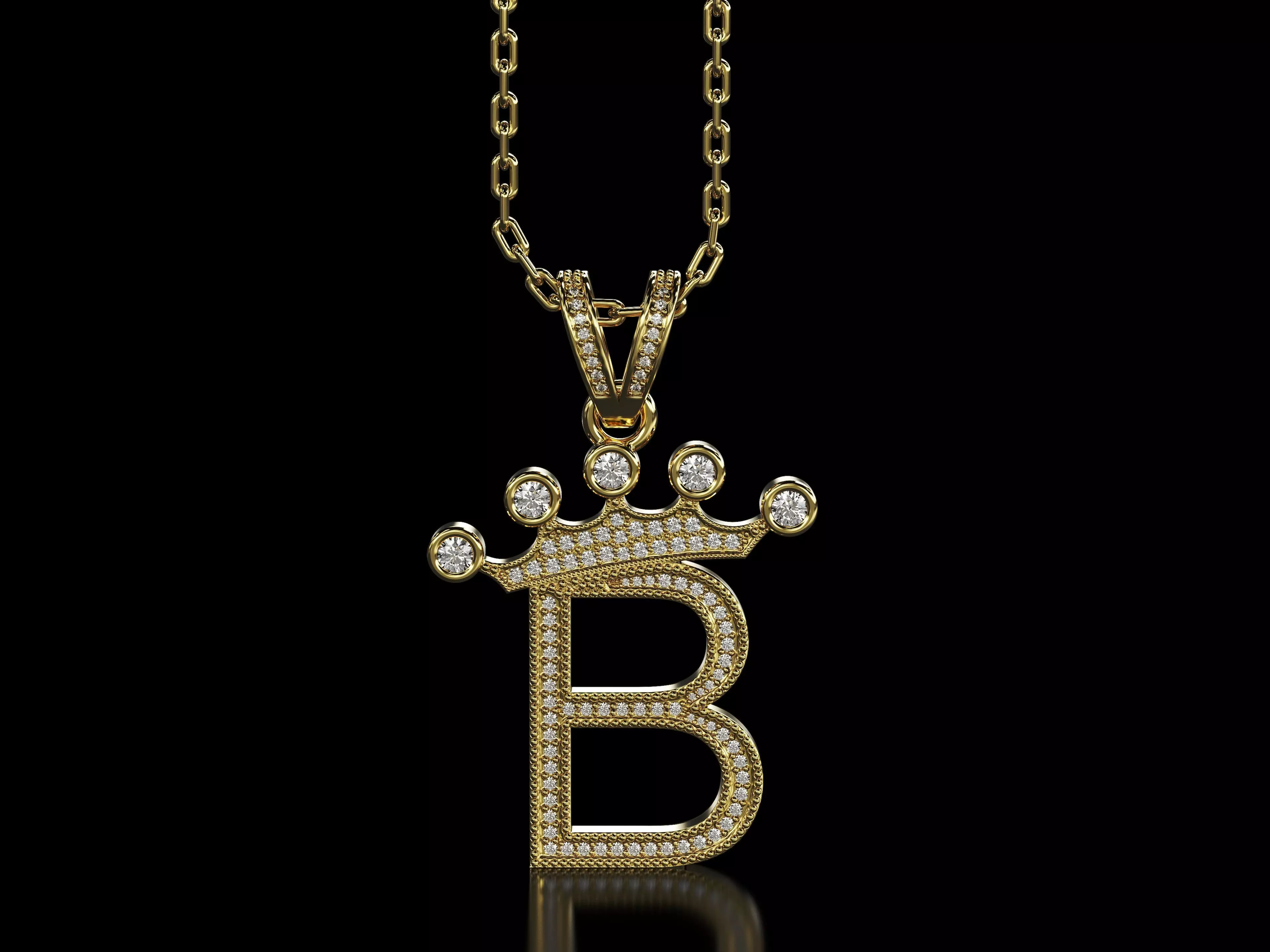 B letter pendant 3D print model_0