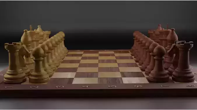 Wooden chess board 3D model