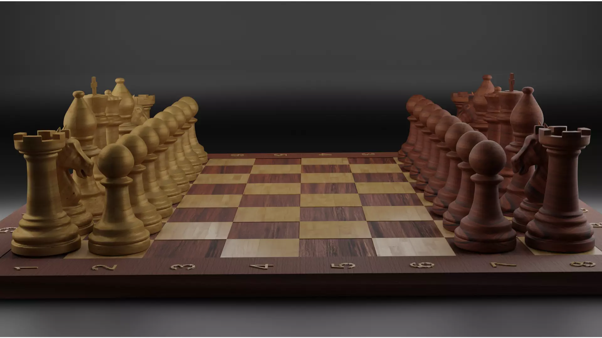 Wooden chess board 3D model