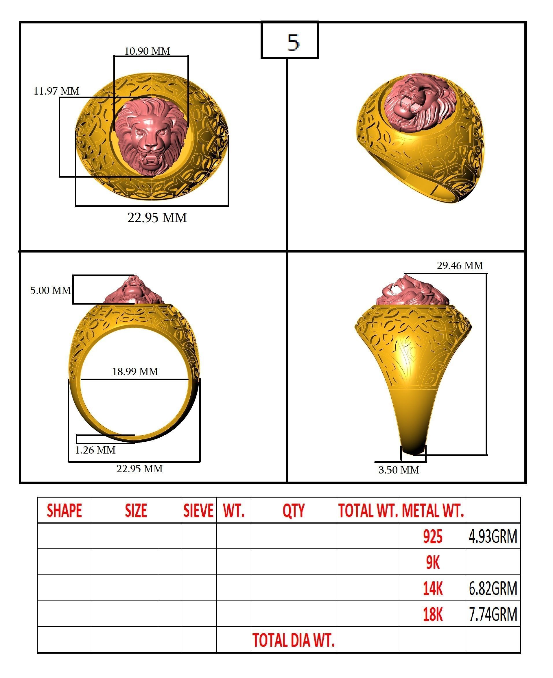 Lion King Face Ring renders details 3dm stl obj mtl ply 3D print model_4
