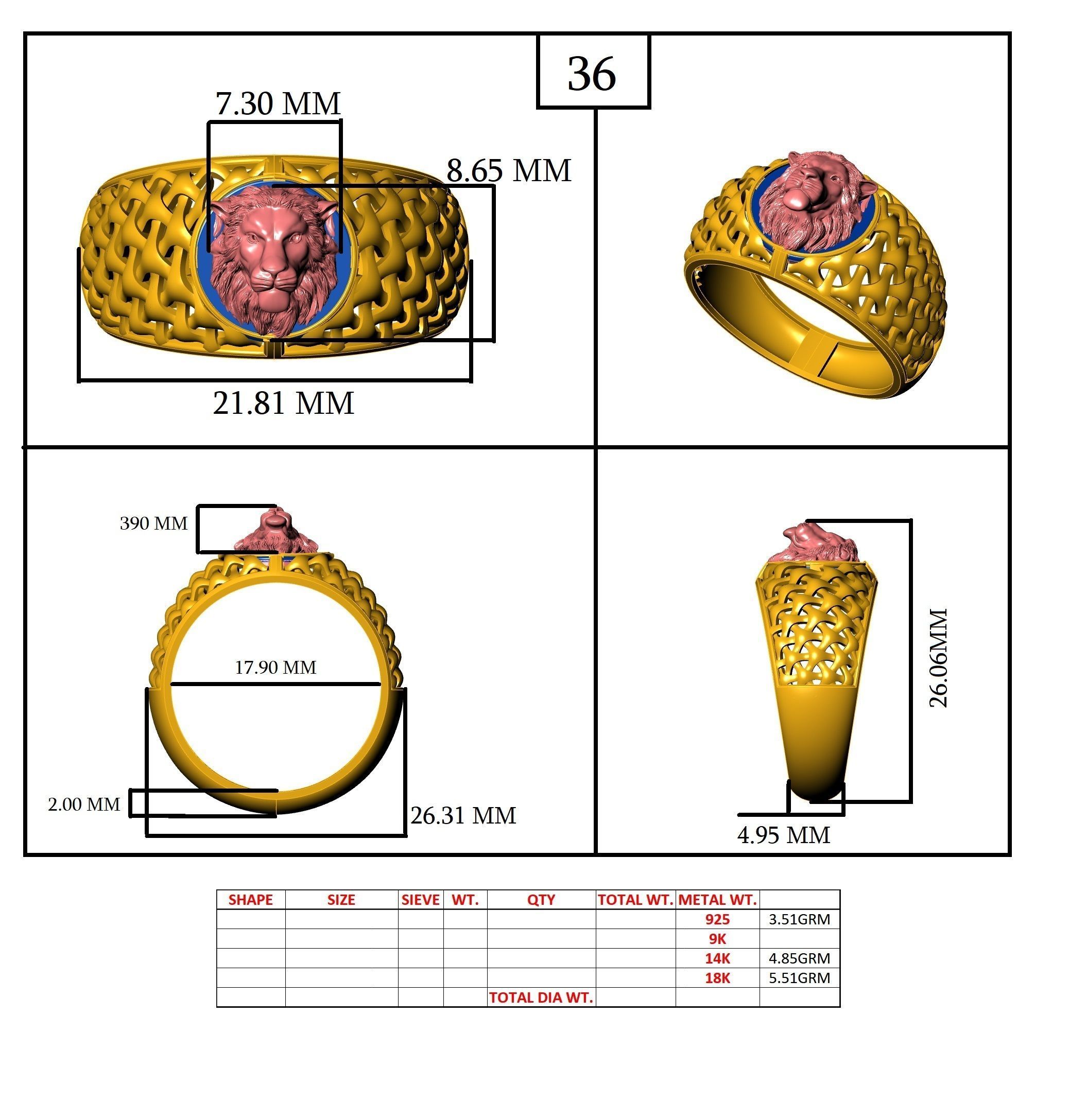 Lion King Face Ring renders details 3dm stl obj mtl ply 3D print model_4