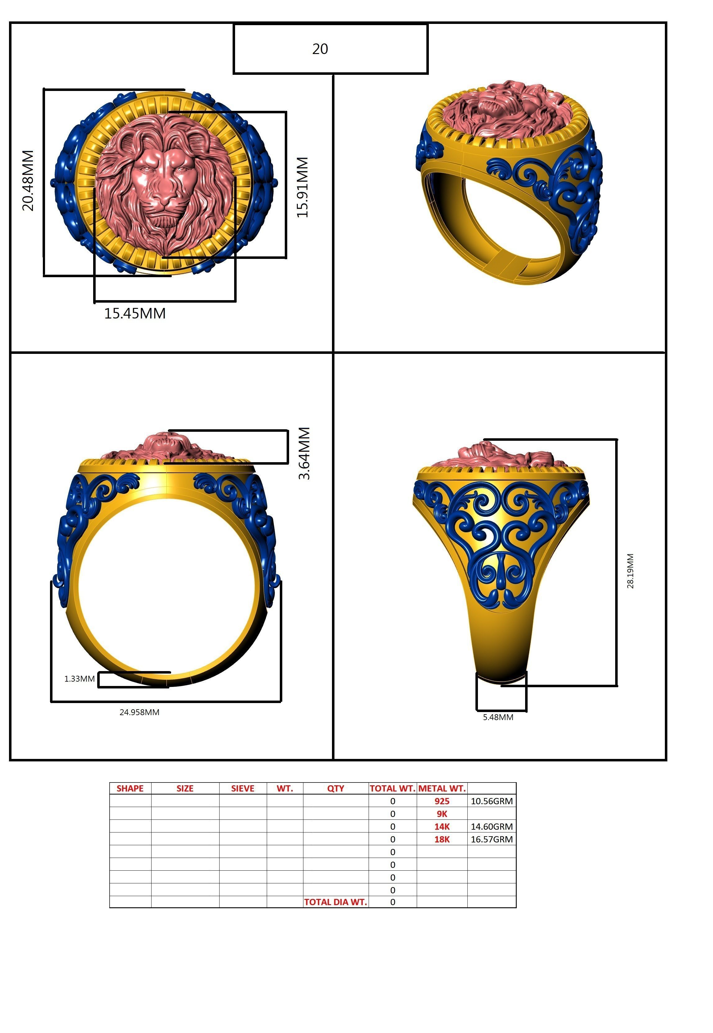 Lion King Face Ring renders details 3dm stl obj mtl ply 3D print model_5