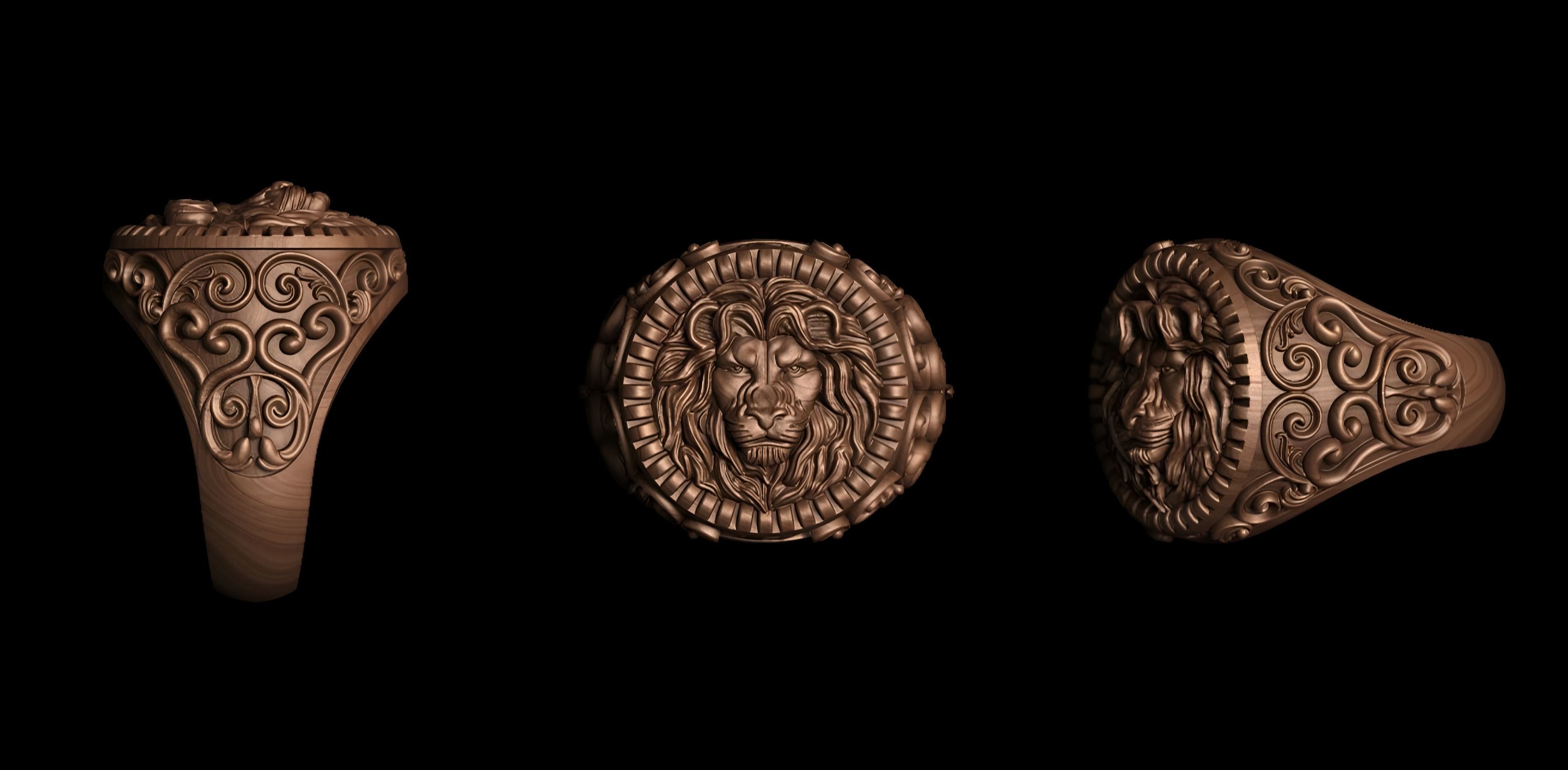 Lion King Face Ring renders details 3dm stl obj mtl ply 3D print model_4