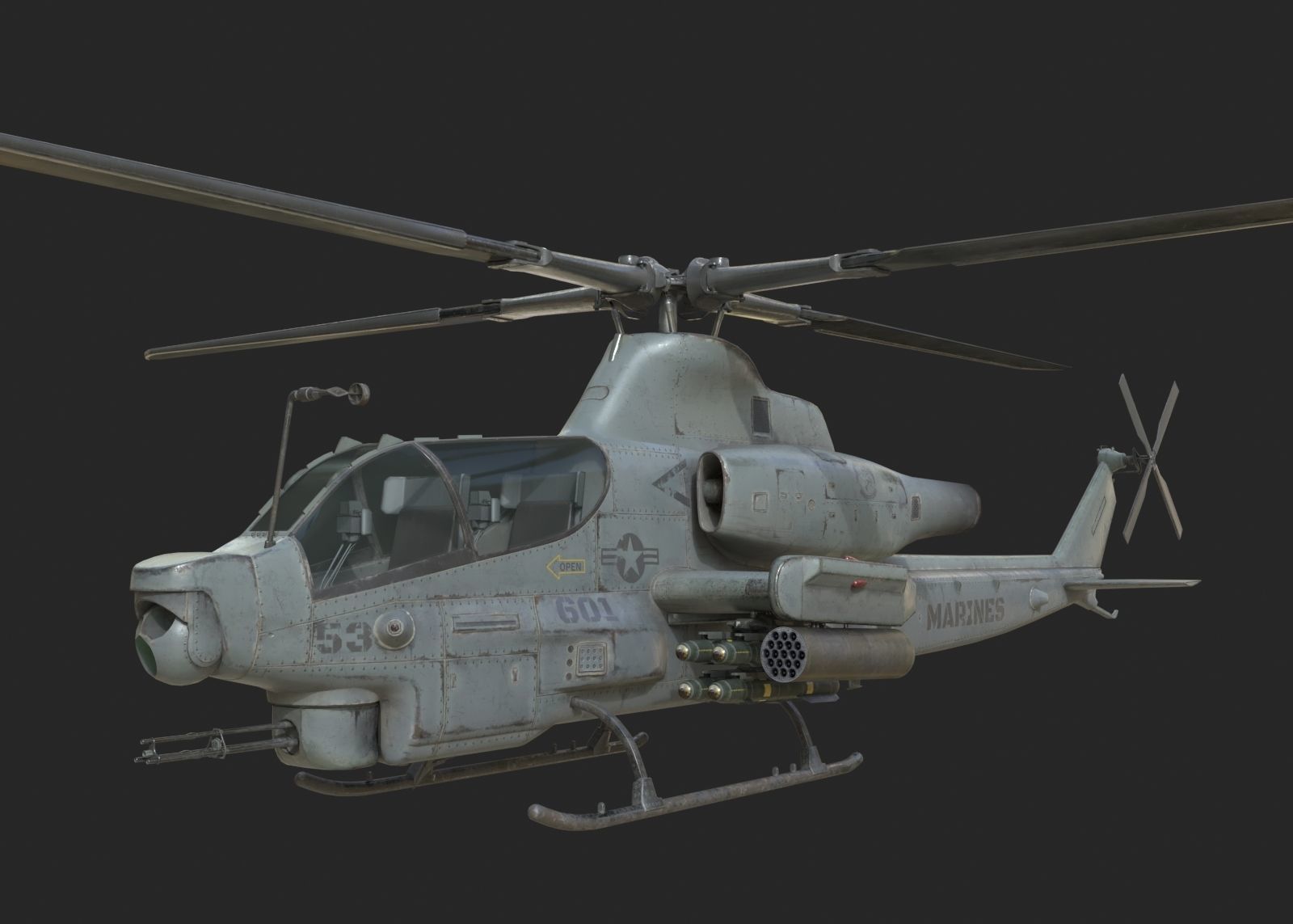 USMC AH1Z Viper Attack helicopter AH-1Z gunship Low-poly 3D model_3