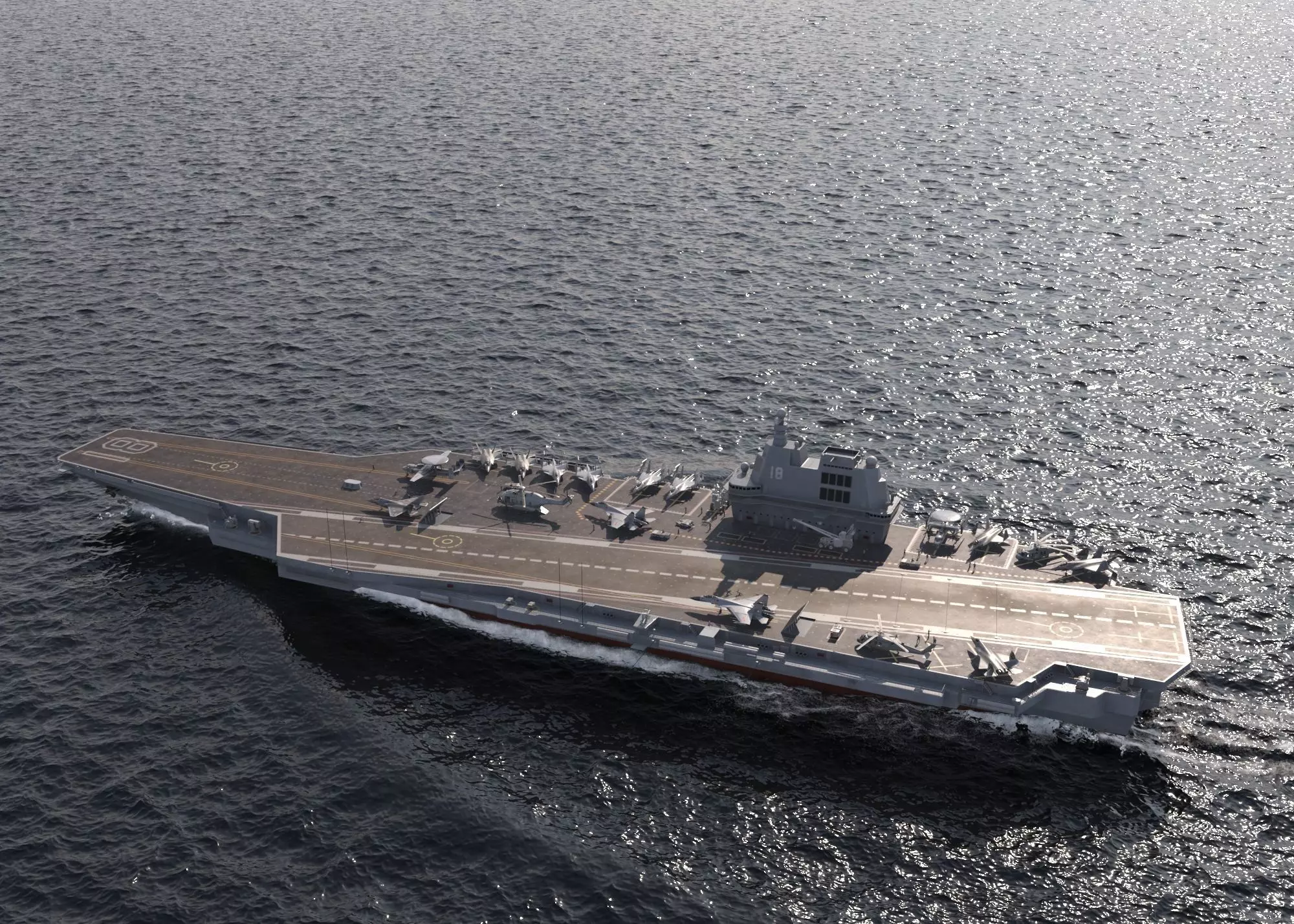 PLA NAVY Type 003 class aircraft carrier Fujian ship CV18 Low-poly 3D model