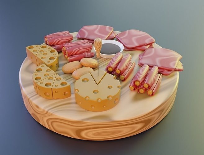 Chesse and meat 3D model Low-poly 3D model 7