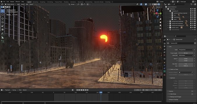 destroyed city 3D model 3