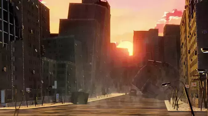 destroyed city 3D model