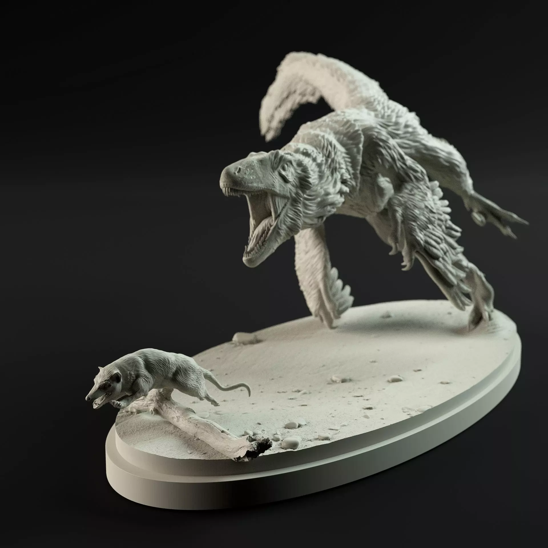 Dromeosaurus chasing Alphadon 1-12 scale pre-supported 3D print model