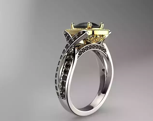 Vintage engagement-ring Black diamonds for women gold jewelry 