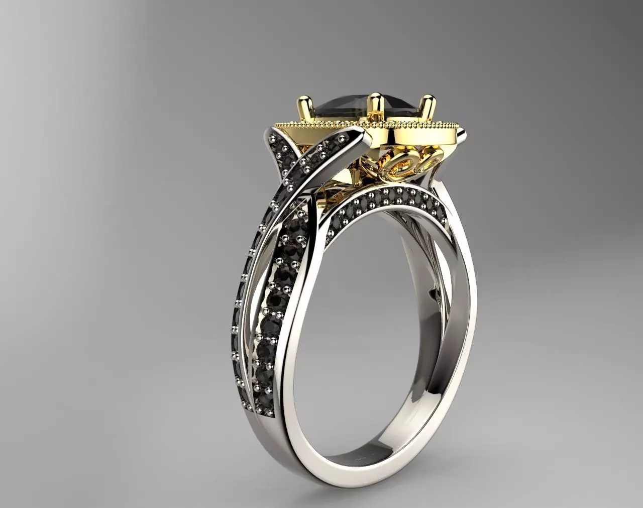 Vintage engagement-ring Black diamonds for women gold jewelry 3D print model