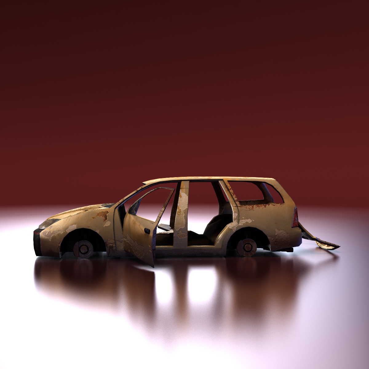 Junkyard Station Wagon Low-poly 3D model_2