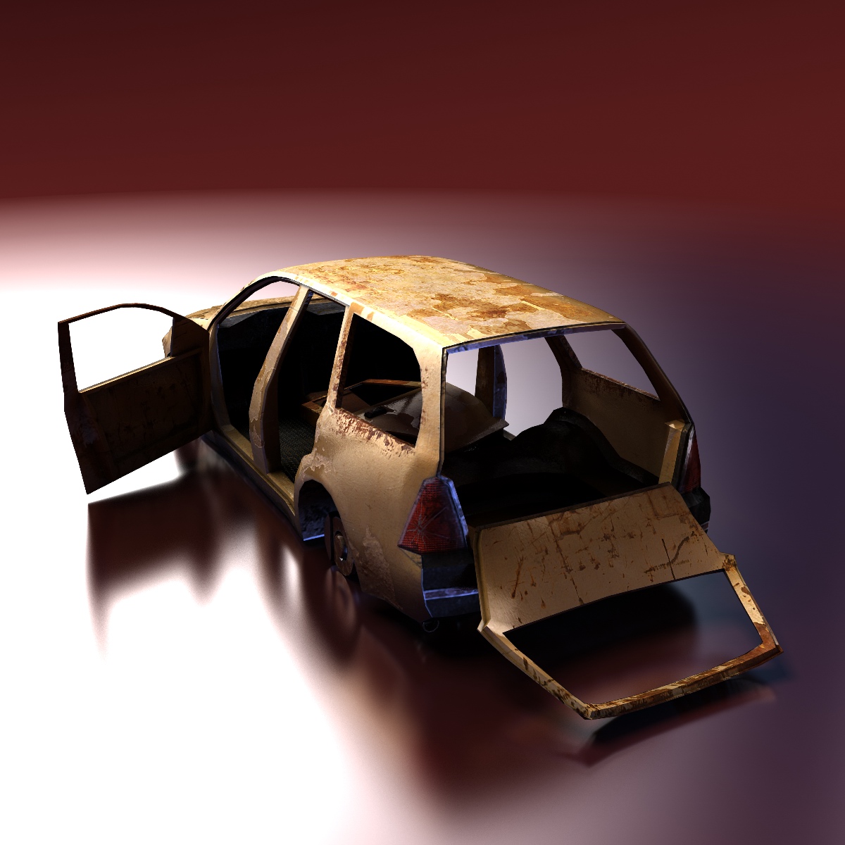 Junkyard Station Wagon Low-poly 3D model_1