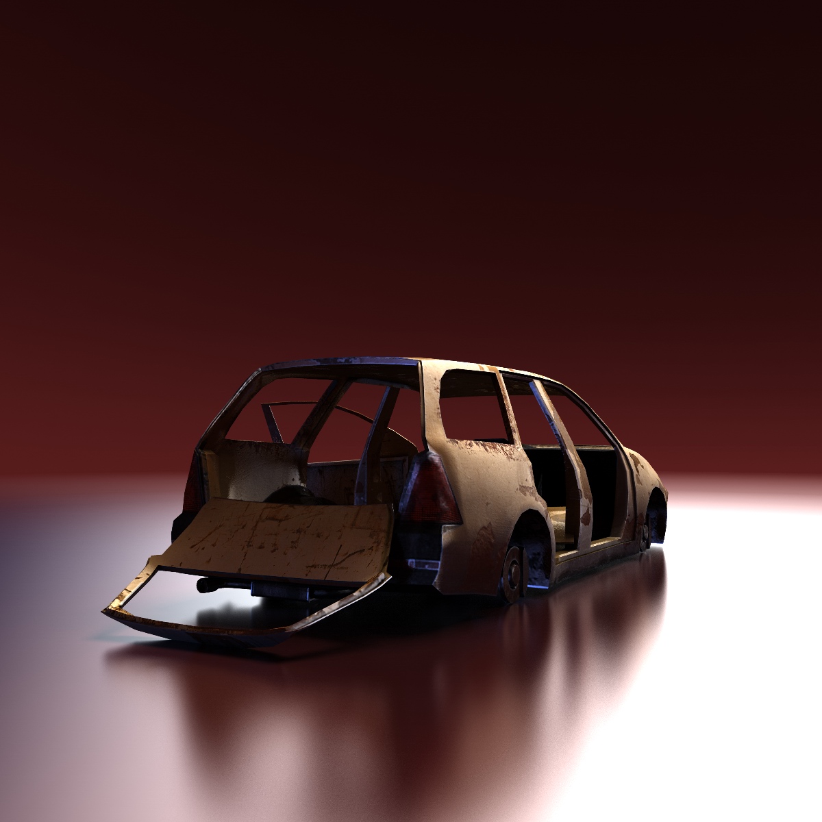 Junkyard Station Wagon Low-poly 3D model_4