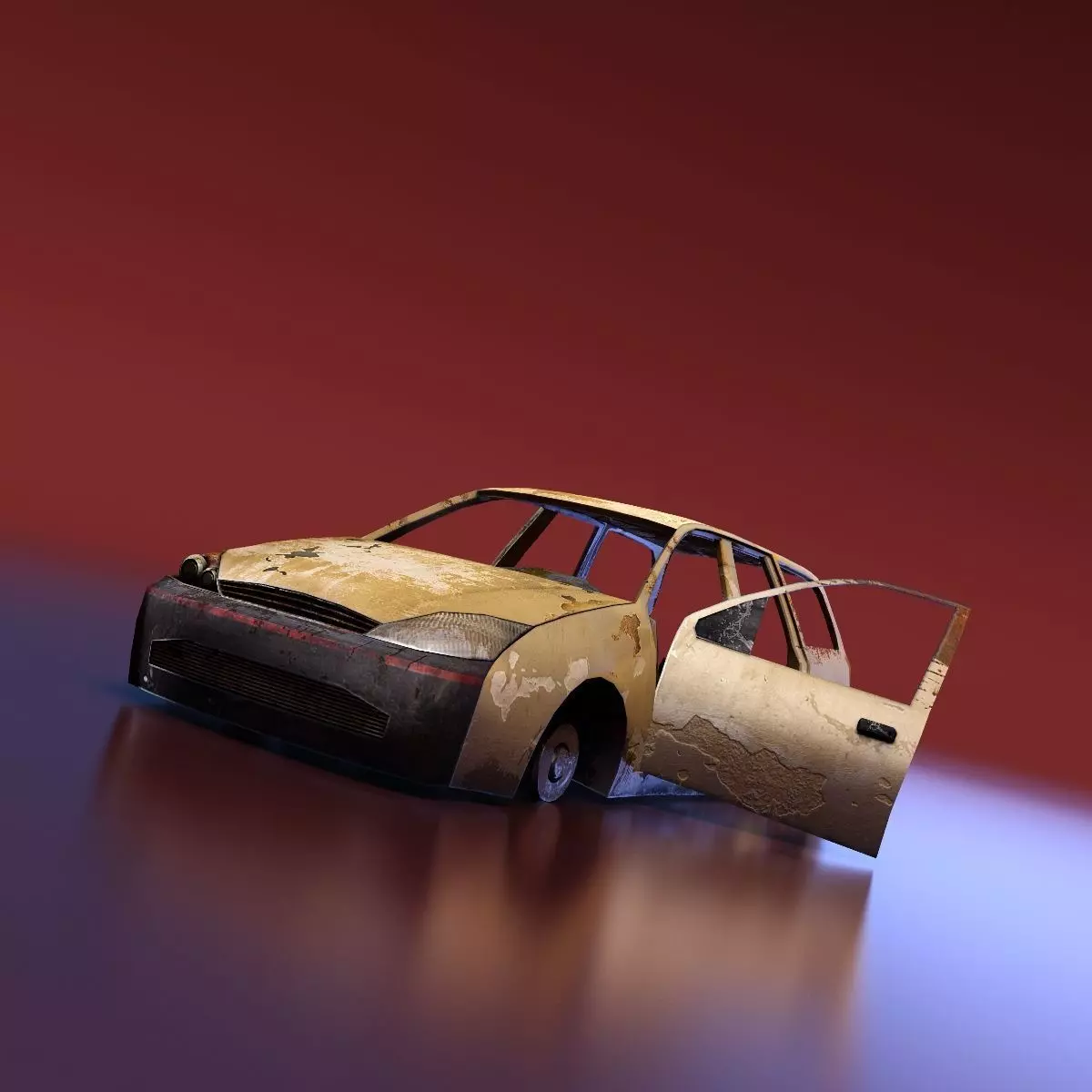 Junkyard Station Wagon Low-poly 3D model_0