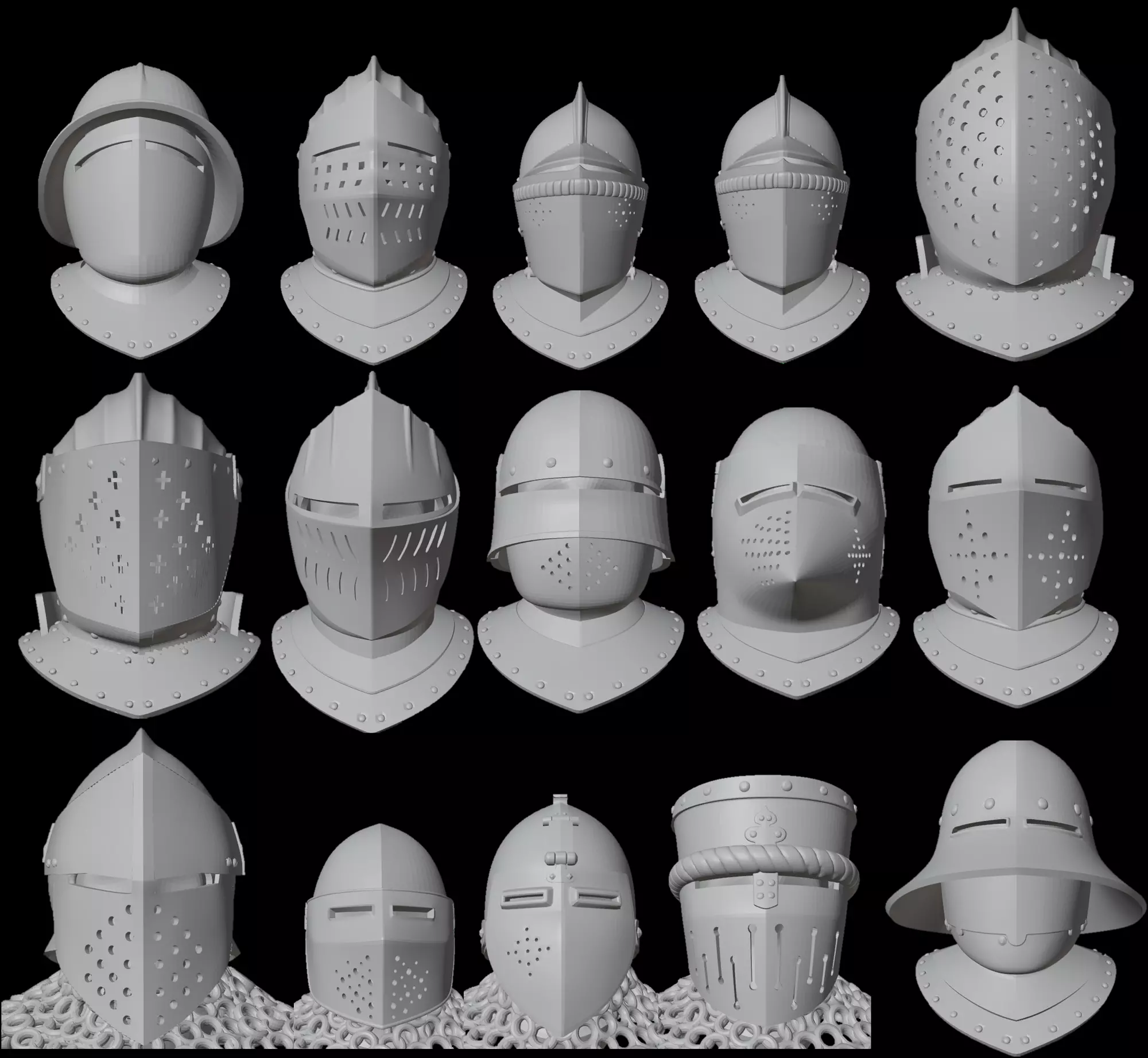 Medieval Helmets Pack HIGH DETAIL 3D print model_0