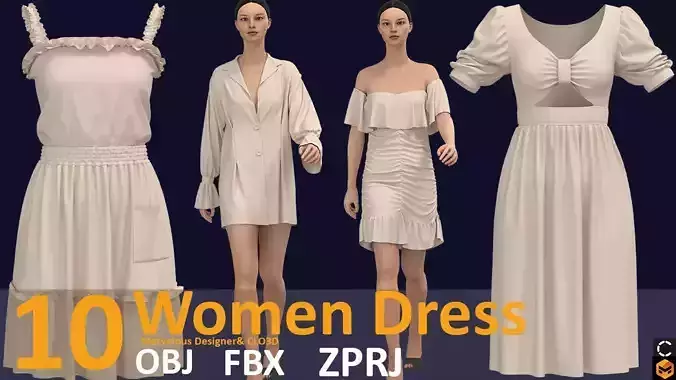 10 basic women dress 3d models Zprj  Fbx  OBJ 3D model