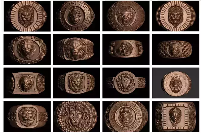 15 Lion King Face Ring renders details 3dm stl obj 3D Model Collection