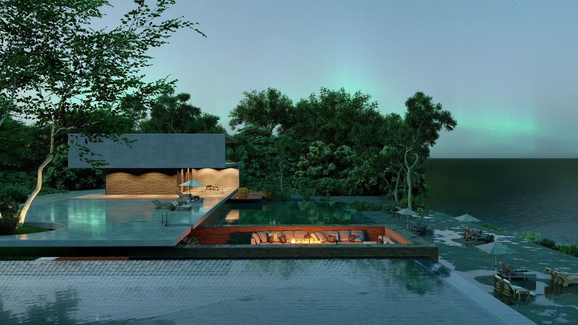 Folding modern architecture beach house Revit Rocks underground 3D model_9