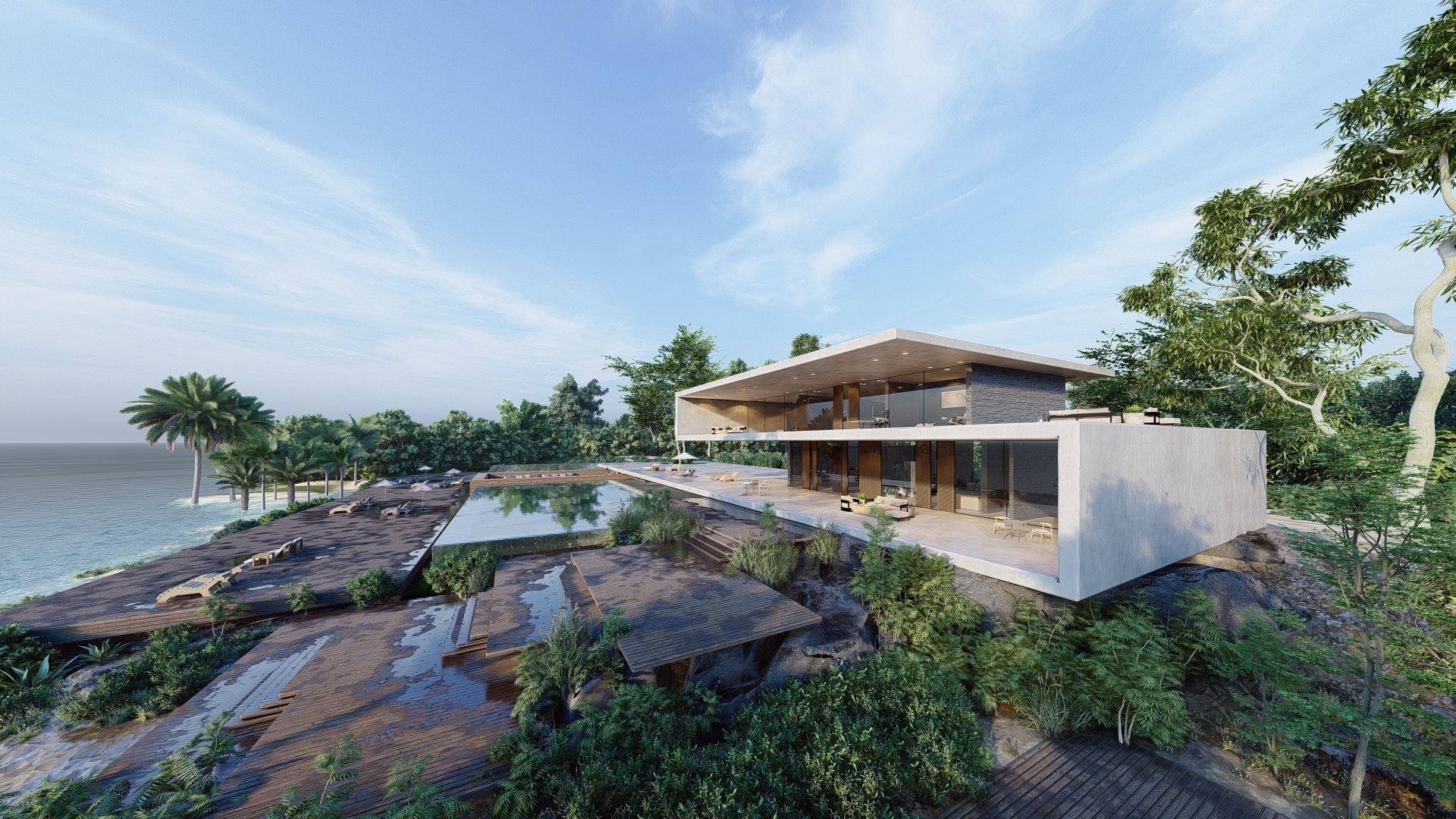 Folding modern architecture beach house Revit Rocks underground 3D model_1