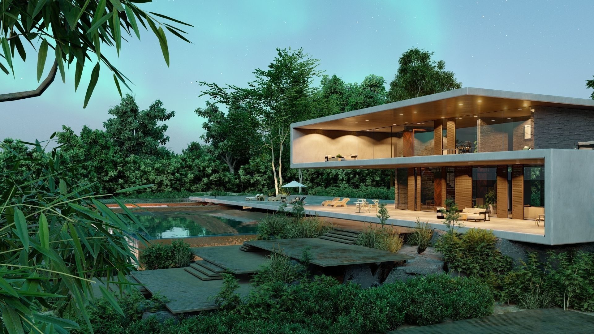 Folding modern architecture beach house Revit Rocks underground 3D model_4