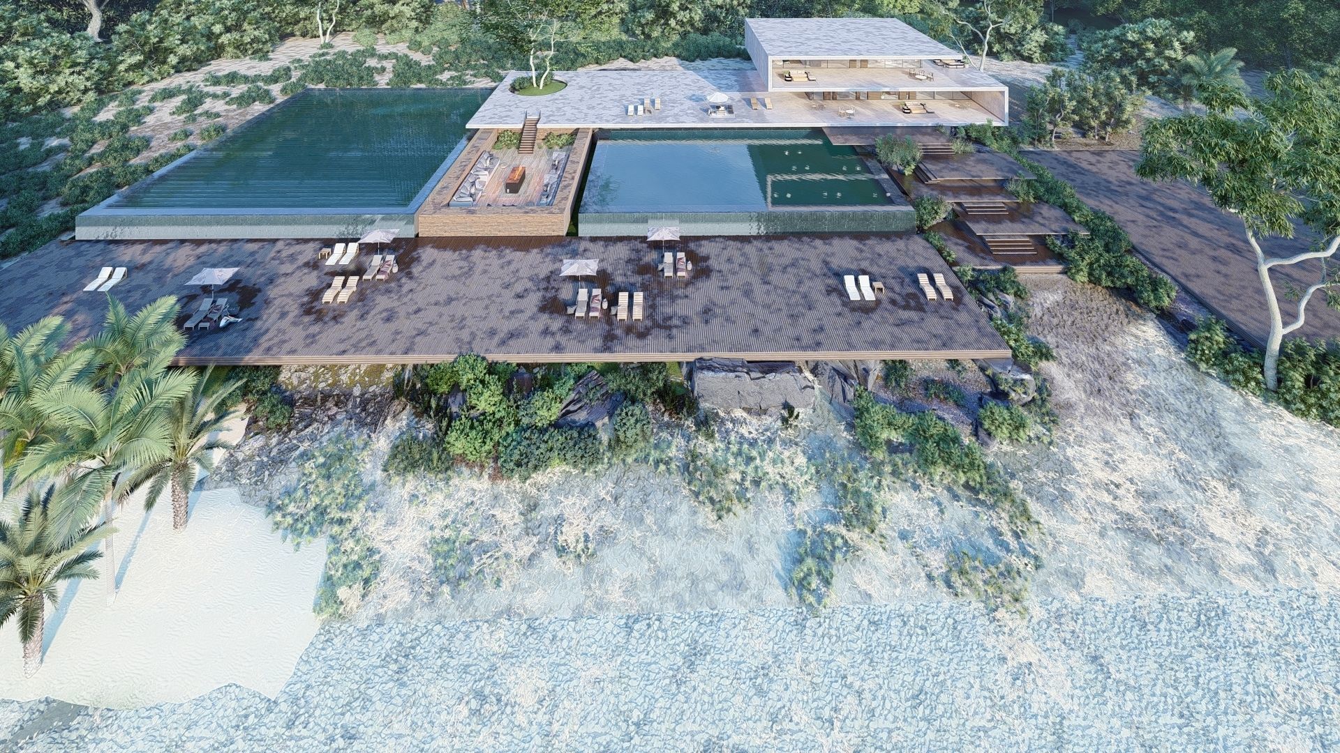 Folding modern architecture beach house Revit Rocks underground 3D model_20