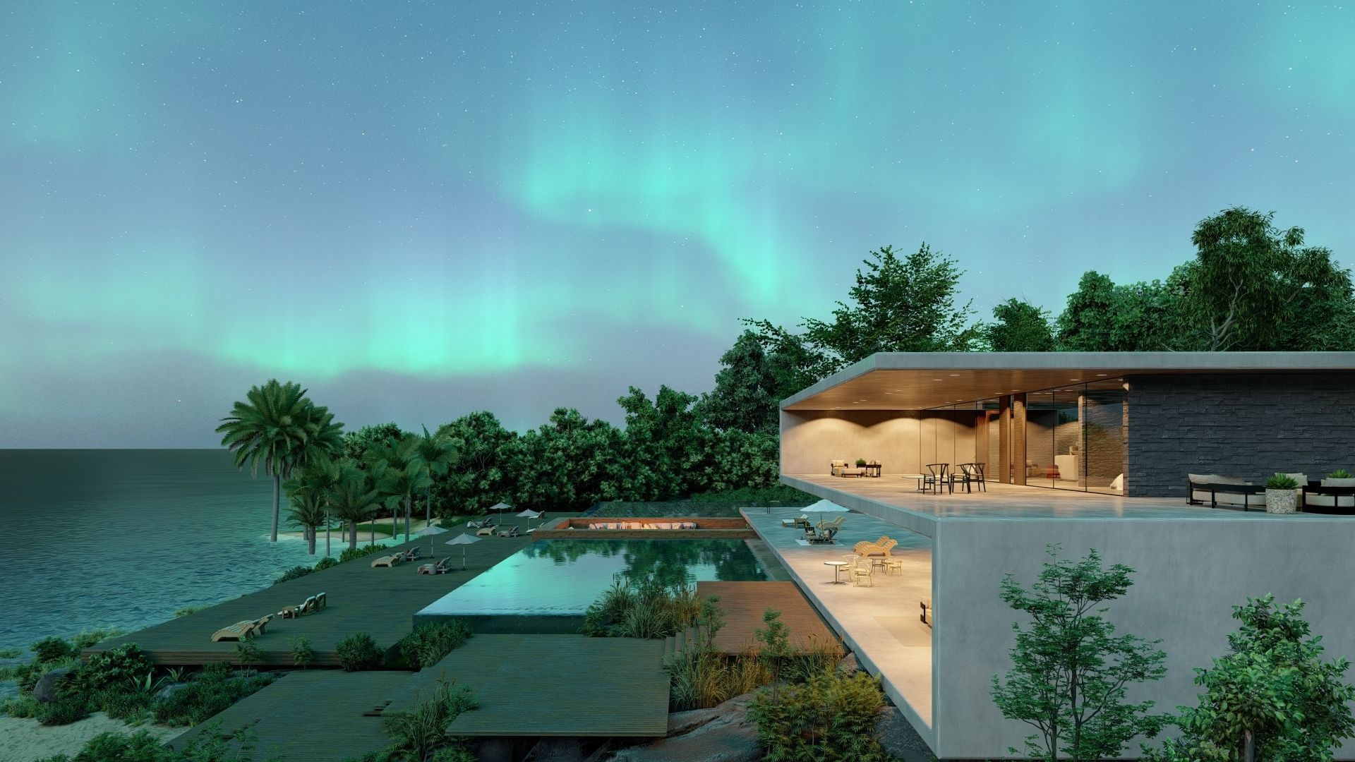 Folding modern architecture beach house Revit Rocks underground 3D model_10