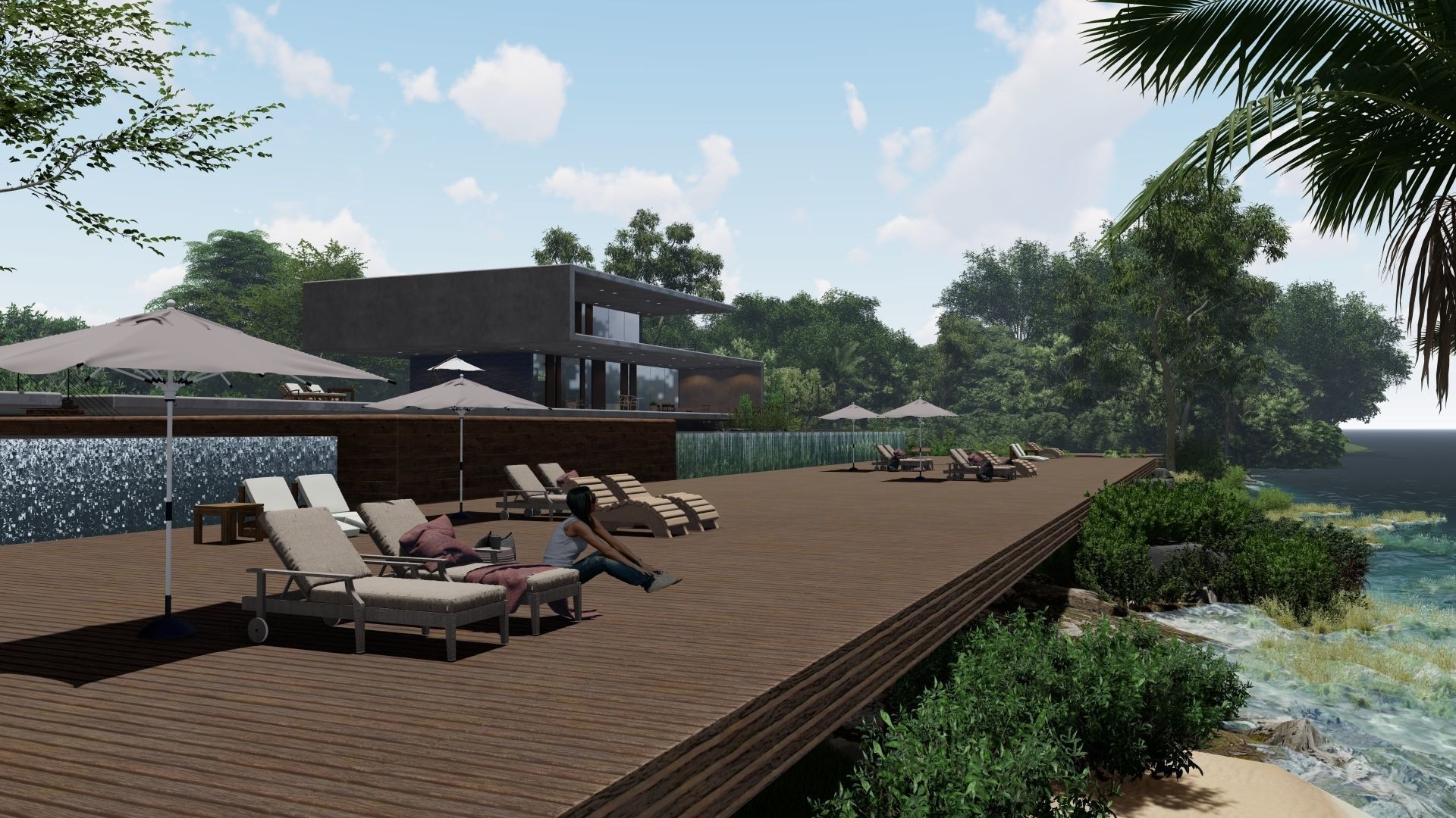 Folding modern architecture beach house Revit Rocks underground 3D model_12