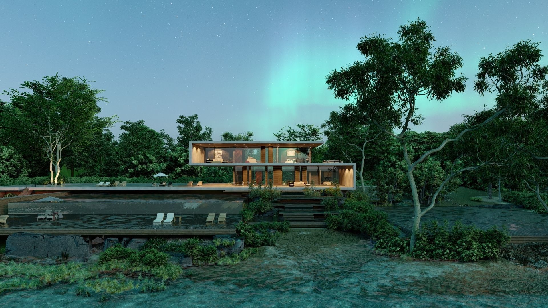 Folding modern architecture beach house Revit Rocks underground 3D model_3