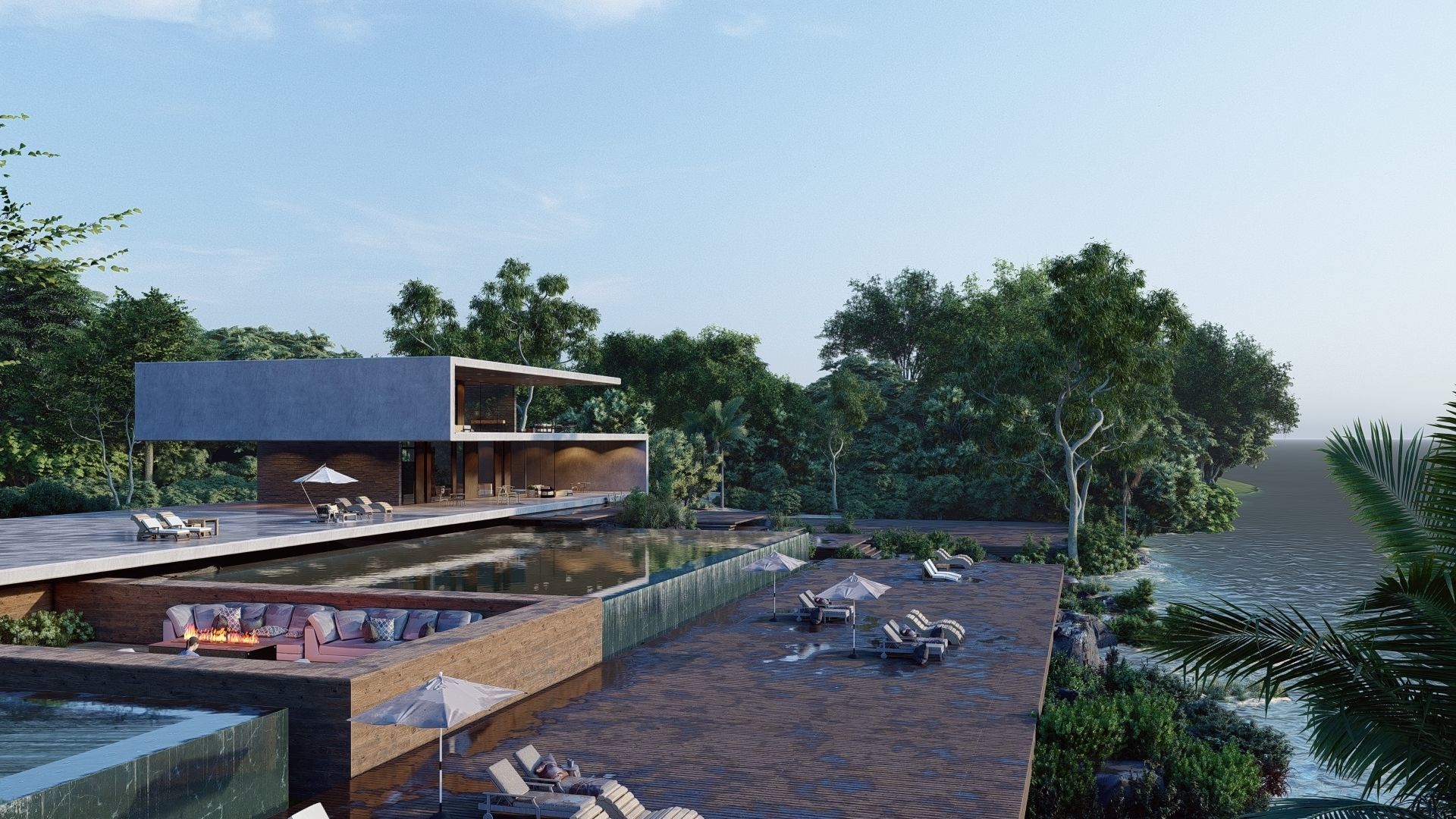 Folding modern architecture beach house Revit Rocks underground 3D model_15