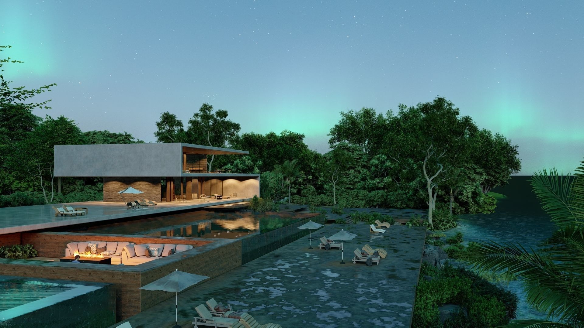 Folding modern architecture beach house Revit Rocks underground 3D model_11