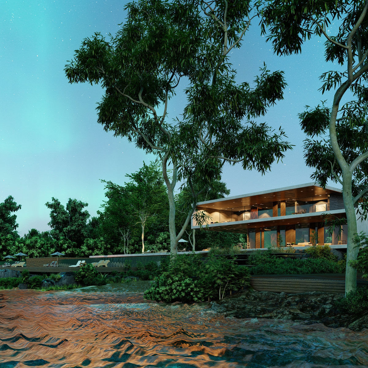 Folding modern architecture beach house Revit Rocks underground 3D model_13