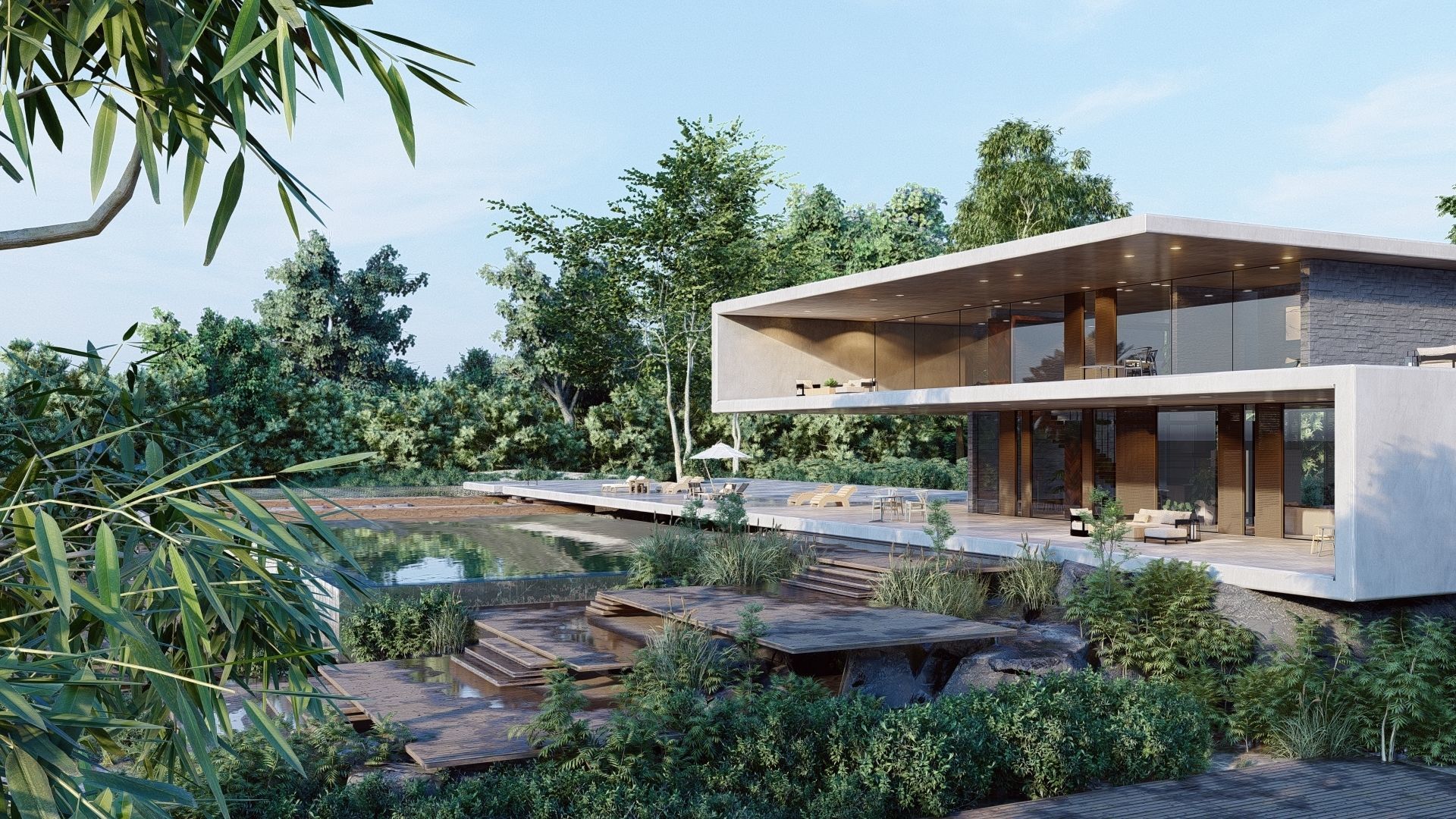 Folding modern architecture beach house Revit Rocks underground 3D model_21